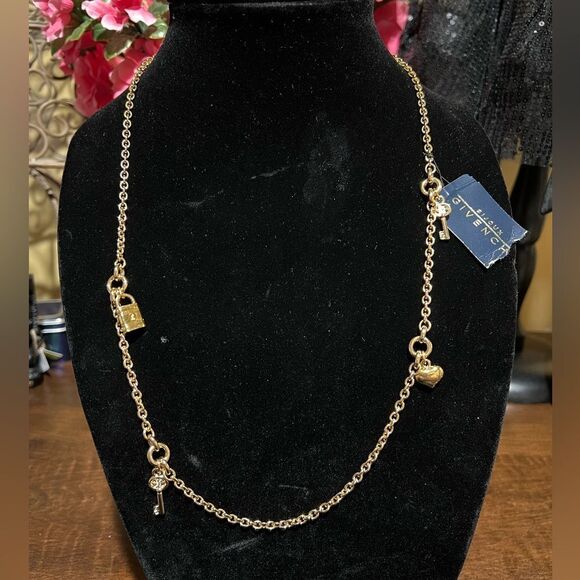🆕 Rare Givenchy Gold Plated Necklace padlocks charms Vintage 80s - Picture 1 of 8